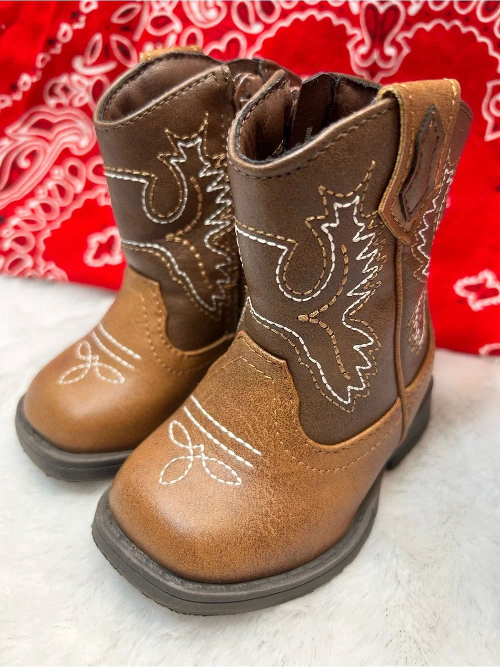 UNISEX INFANT SIZE 2 BROWN EMBROIDERED ZIP SIDE WONDER NATION COWBOY BOOTS